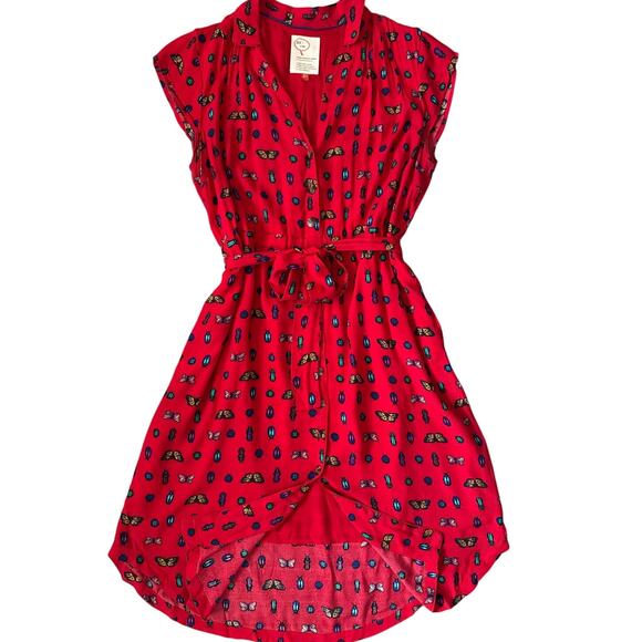 Anthropologie 31 of 52 Conversations Bug Print Shirt Dress Red Size 14 - Picture 6 of 12
